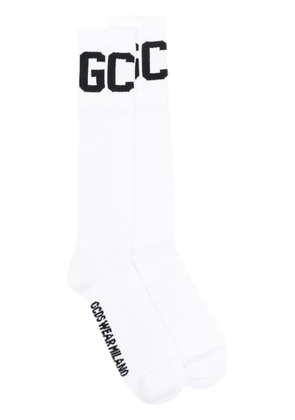 GCDS logo-jacquard ribbed socks - White