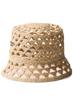 Prada crochet raffia bucket bag - Neutrals