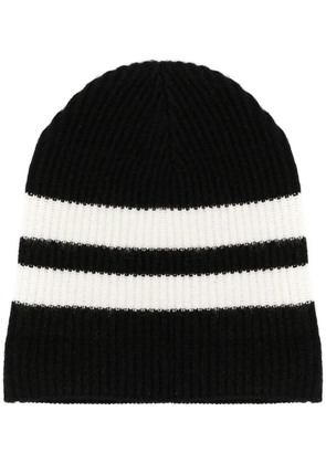 Cashmere In Love striped ribbed-knit beanie - Black