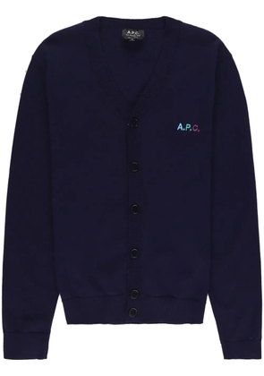 A.P.C. embroidered logo cotton cardigan - Blue
