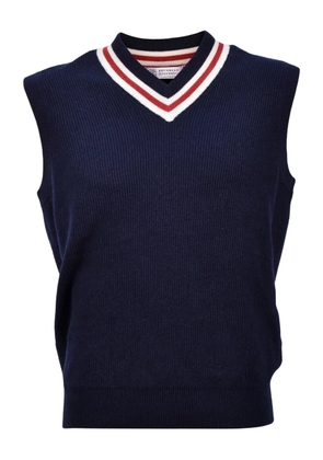 Brunello Cucinelli ribbed V-neck wool vest - Blue