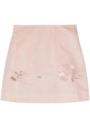 SHIATZY CHEN floral-embroidered silk miniskirt - Pink