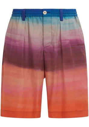 Marni painterly-print pleated cotton shorts - Blue