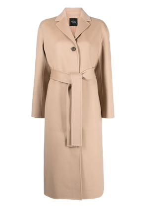 Theory wool-cashmere belted-waist coat - Pink