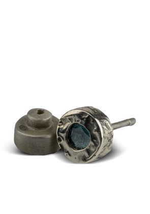 Parts of Four sterling silver small stud blue diamond earring