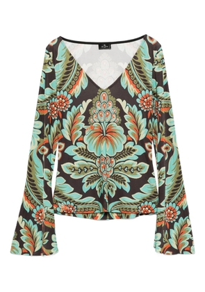 ETRO floral-print bell-sleeve T-shirt - Black