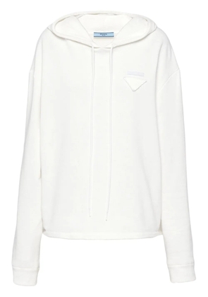 Prada triangle-logo cotton hoodie - White