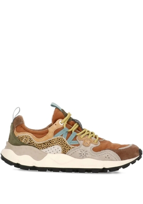 FLOWER MOUNTAIN leather panelled sneakers - Brown