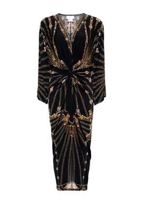 Camilla long split front twist dress - Black