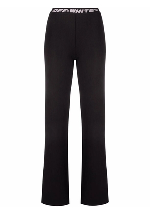 Off-White logo-tape ribbed-knit trousers - Black