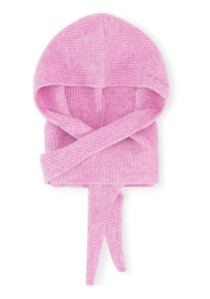 GANNI ribbed-knit logo-embroidered balaclava - Pink