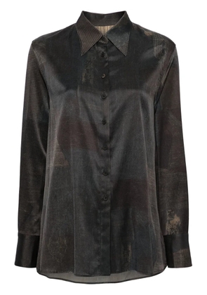 Ziggy Chen abstract-print satin shirt - Grey