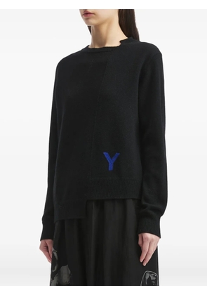 Y's asymmetric-hem crew-neck sweater - Black