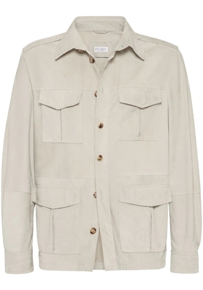 Brunello Cucinelli leather shirt jacket - Neutrals