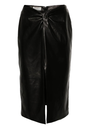 Saint Laurent gathered leather midi skirt - Black