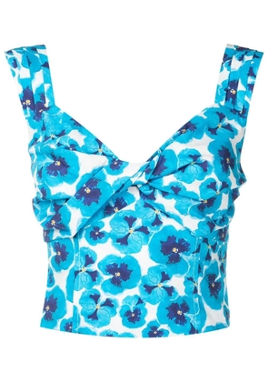 Isolda pleated floral-print cropped top - Blue