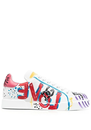 Dolce & Gabbana Portofino painted leather sneakers - White