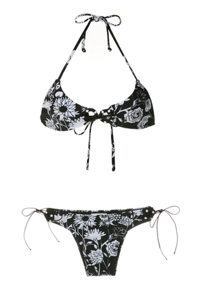Amir Slama contrasting print bikini set - Black