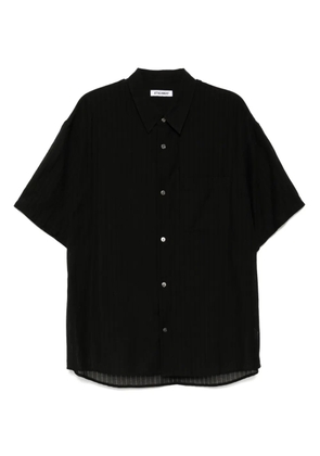 Attachment striped lenocloth shirt - Black
