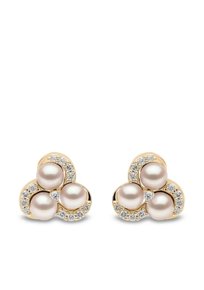 Yoko London 18kt yellow gold Sleek Akoya pearl diamond stud earrings