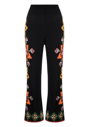 La DoubleJ Stretch floral-print straight trousers - Black