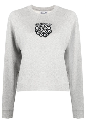 GANNI logo-print cotton sweatshirt - Grey