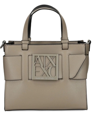 Armani Exchange medium logo-plaque tote bag - Brown