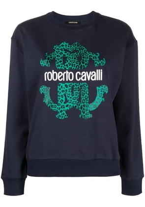 Roberto Cavalli logo-print long-sleeve sweatshirt - Blue