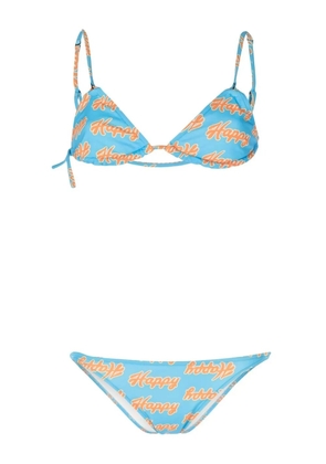 Natasha Zinko all-over Happy-print bikini set - Blue