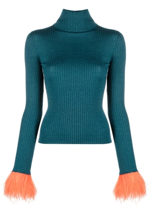 La DoubleJ feather-trim rib-knit jumper - Blue