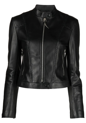 Roberto Cavalli band collar leather jacket - Black