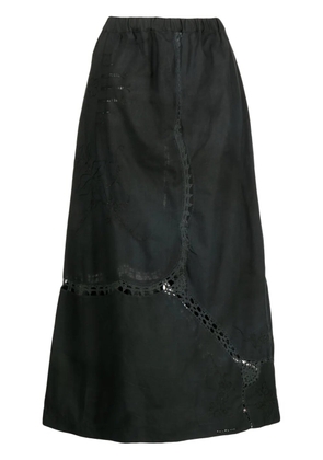 By Walid embroidered-detail cotton long skirt - Black