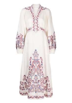 ZIMMERMANN Devi floral-embroidery midi dress - Neutrals