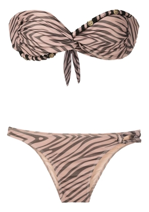 Amir Slama beaded zebra-pattern bikini set - Brown
