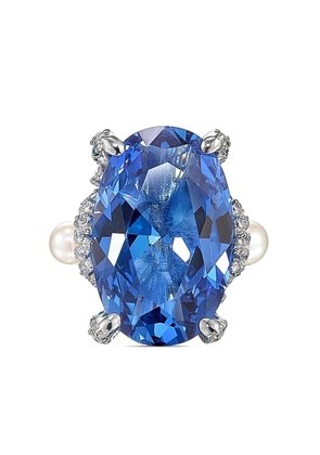 Anabela Chan 18kt white gold vermeil Aqua Mermaid gemstone and pearl ring - Blue