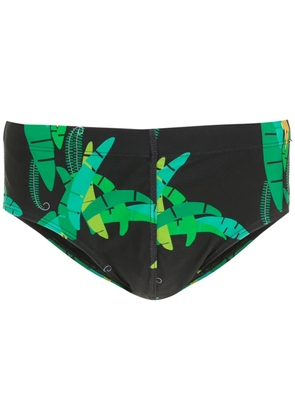 Amir Slama leaf-print swimming trunks - Black