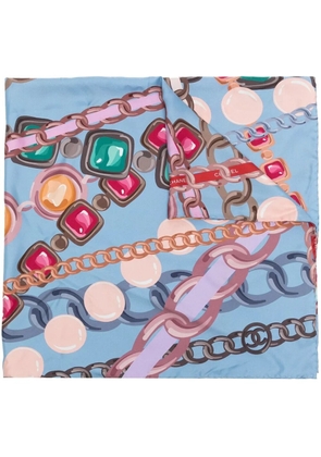 CHANEL Pre-Owned jewellery print silk scarf - Blue