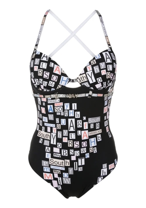 Amir Slama text-print swimsuit - Black