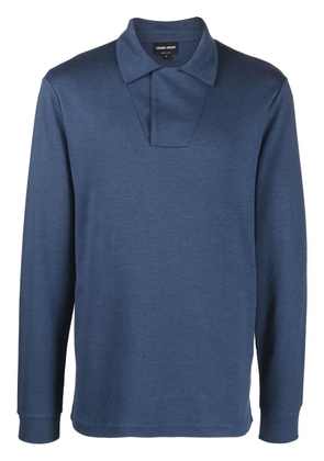 Giorgio Armani long-sleeve cotton-blend polo shirt - Blue