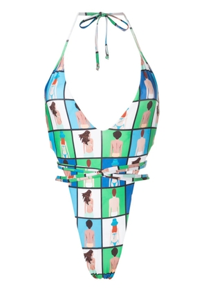 Amir Slama graphic-print tie-fastening swimsuit - Multicolour