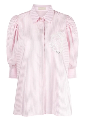 Elie Saab logo-embroidered pinstripe shirt - Pink