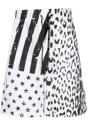 Roberto Cavalli mixed-print drawstring-waist shorts - White