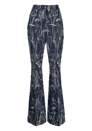 Akris sketch-print flared jeans - Blue