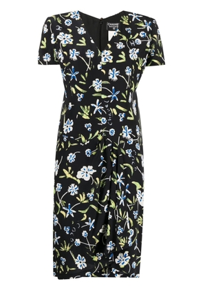 CHANEL Pre-Owned 1997 floral-print draped silk dress - Black