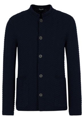 Giorgio Armani zigzag-embroidery buttoned cardigan - Blue