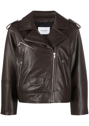 Yves Salomon leather zip-up flight jacket - Brown