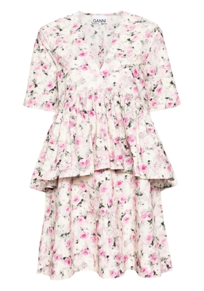 GANNI floral-print ruffled dress - White