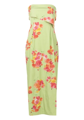 Isolda Poppy Dream floral-print strapless dress - Green
