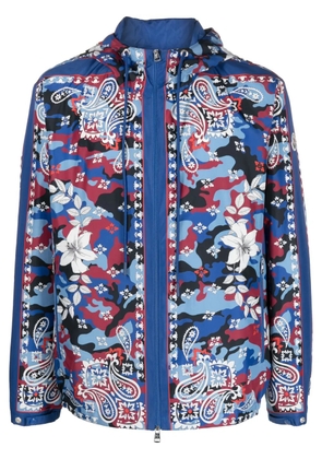 Moncler mix-print hooded jacket - Blue