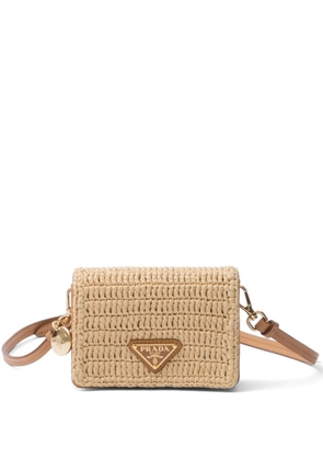 Prada triangle-logo raffia cardholder - Neutrals